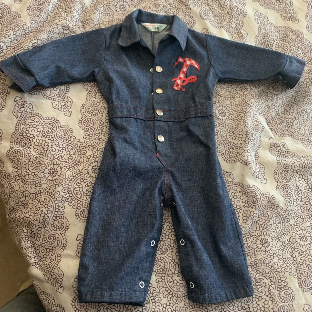 Rare 70’s Health-Tex denim style cover-alls with embroidered tools 18M